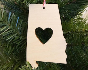 Alabama State with Heart Ornament - Wood Ornament - Christmas Ornament