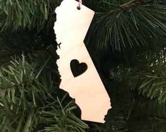 California State with Heart Ornament - Wood Ornament - Christmas Ornament