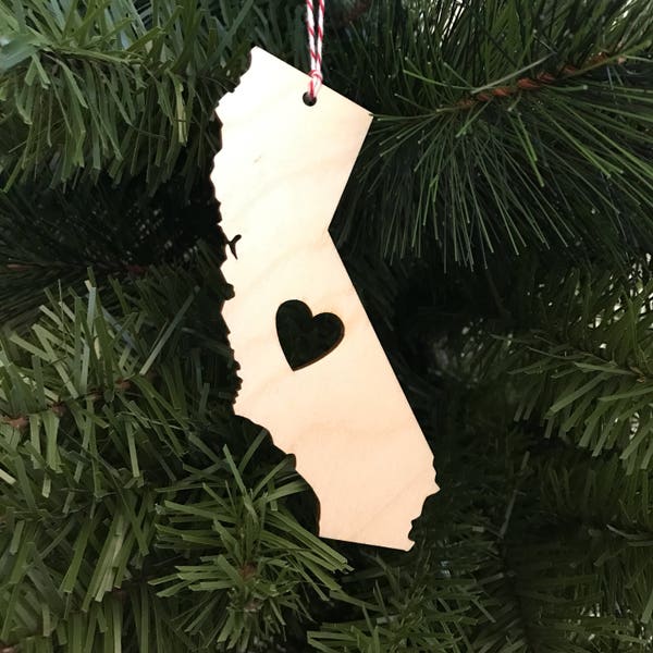 California State with Heart Ornament - Wood Ornament - Christmas Ornament