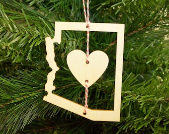 Arizona State Outline with Heart Ornament - Wood Ornament - Christmas Ornament