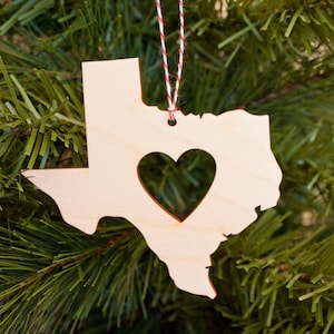 Texas with Heart Ornament - Wood Ornament - Christmas Ornament