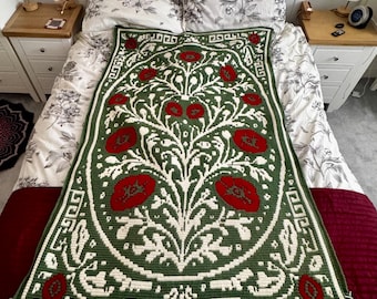 モザイクオーバーレイクロシェポピーブランケットパターンPDF | ヘリテージポピー | 追悼スロー | すぐにダウンロード