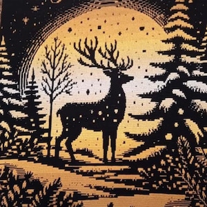 Couverture Winter Wonderland au clair de lune | Motif au crochet en mosaïque de cerf et de forêt | PDF
