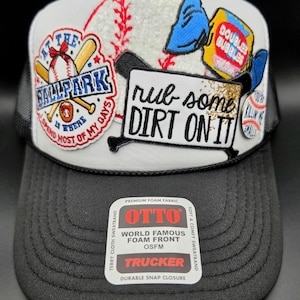 Rub Some Dirt On It, At the Ballpark ladies baseball mama trucker hat, sports mom