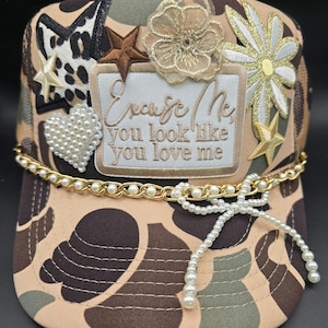 Ladies Excuse Me You Look Like You Love Me Trucker Hat on Tan Camo - Etsy