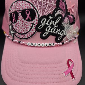 Breast Cancer Awareness pink trucker hat, girl gang