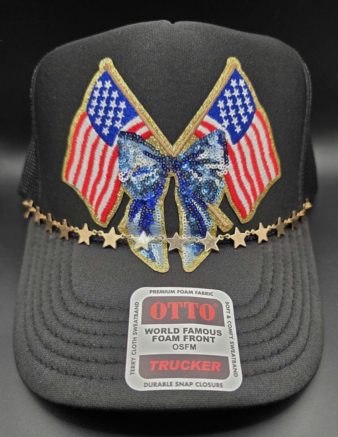 Blingy USA Flag Trucker Hat: Gold Star Chain, 4th of July - Etsy