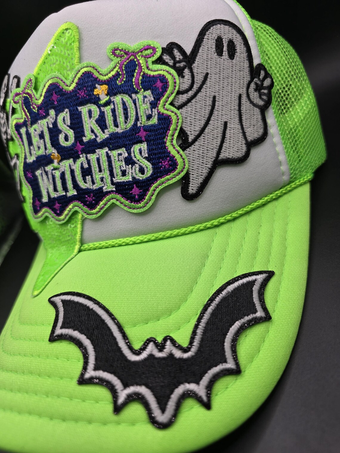 Let's Ride Witches *glow in the Dark* Halloween Trucker Hat, Neon Green ...