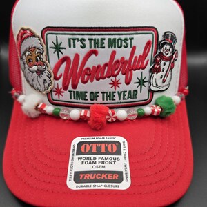It's the Most Wonderful Time of the Year, ladies Christmas trucker hat, red and white