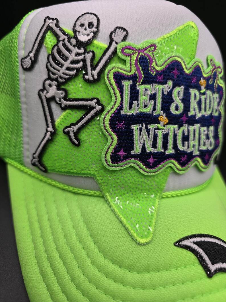 Let's Ride Witches *glow in the Dark* Halloween Trucker Hat, Neon Green ...