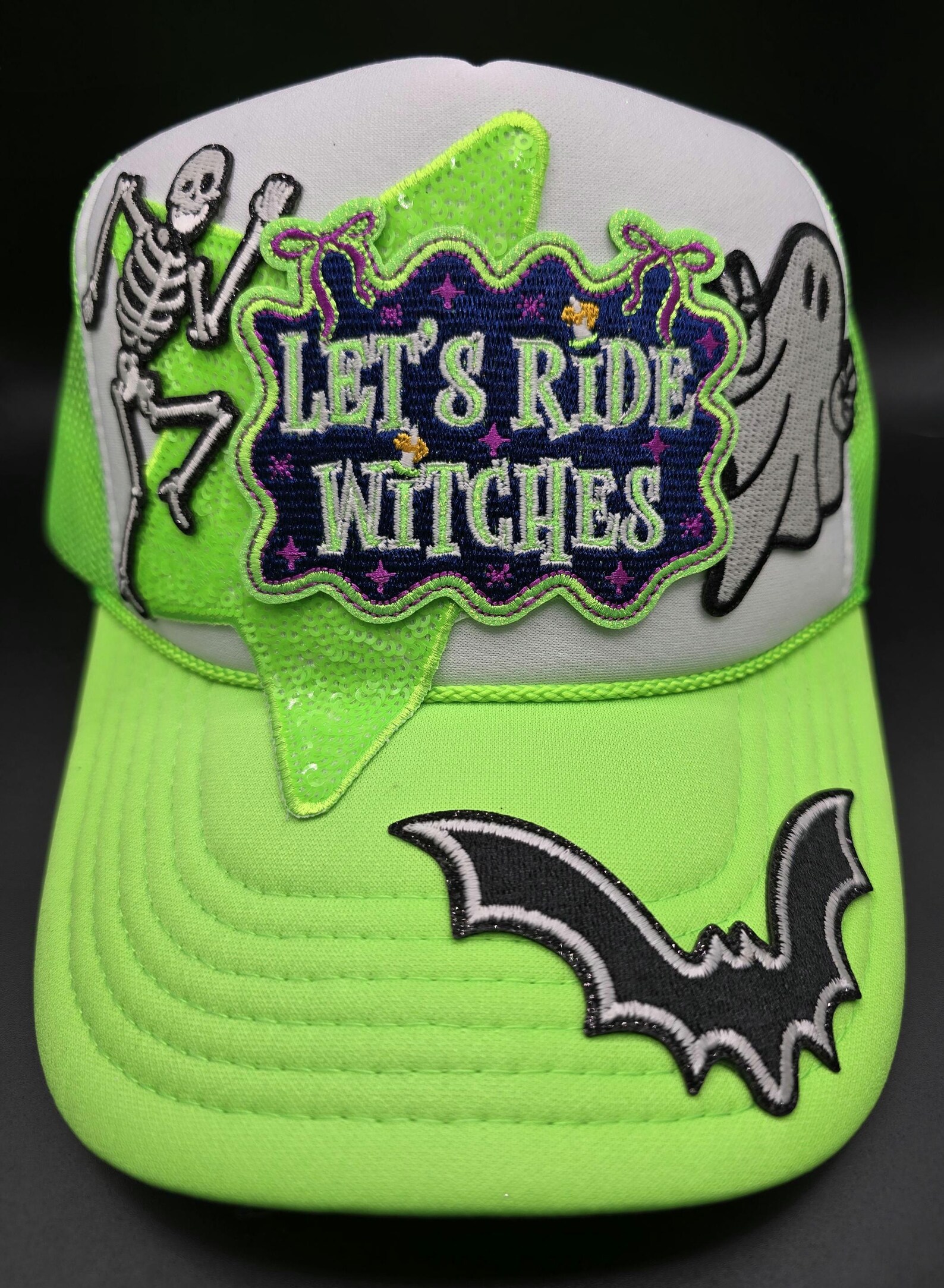Let's Ride Witches *glow in the Dark* Halloween Trucker Hat, Neon Green ...