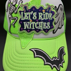 Let's Ride Witches *glow in the Dark* Halloween Trucker Hat, Neon Green ...