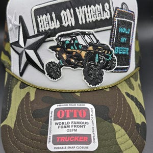 Ladies Hell on Wheels SXS RZR off road glamis hat Hold my Beer camo