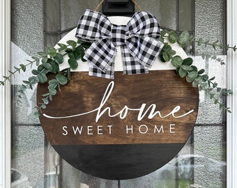 Home Sweet Home Door Hanger, Porch Sign, Welcome Sign, Wooden Sign, Front Door Sign, Year Round Wreath, Door Decor