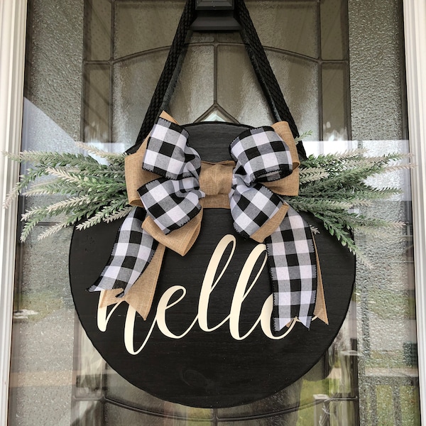 Hello Front Door Decor, Door Hanger, Welcome Sign, Wood Door Sign, Front Door Sign, Year Round Wreath, Wreath, Door Decor | Hello | Spring