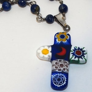 Sterling Silver Lapis Lazuli Italian Cross Necklace