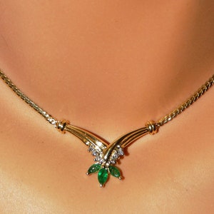 14k YG Natural Mined Emeralds and Diamonds Necklace.