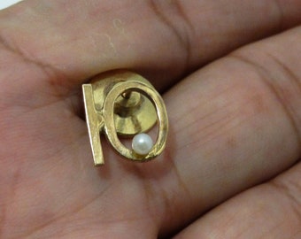 14k Gelb Gold Nummer 10 mit Perlen Pin.