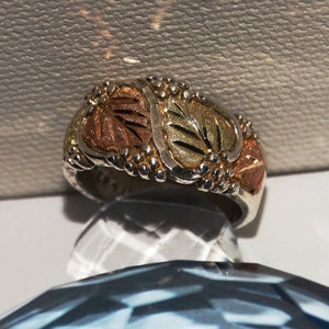 12k Rose & Yellow Gold Sterling Leaf Ring.