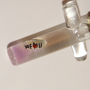 We Love You Elizabeth&quot; In Rice Grain Inside Glass Cross Necklace.