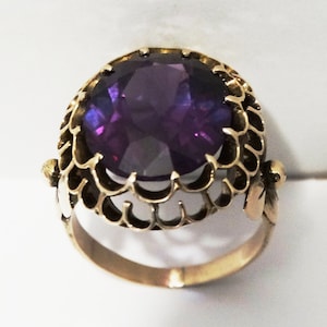 RARE Art Nouveau 10k Gold Large Purple Sapphire Stone Ring. Size 6