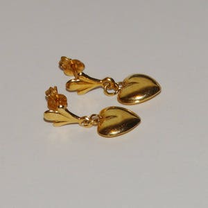 14k Yellow Gold Dangling Heart Earrings image 1