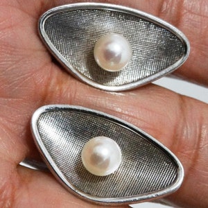 Mikimoto Sterling Akoya Pearl Cufflinks.