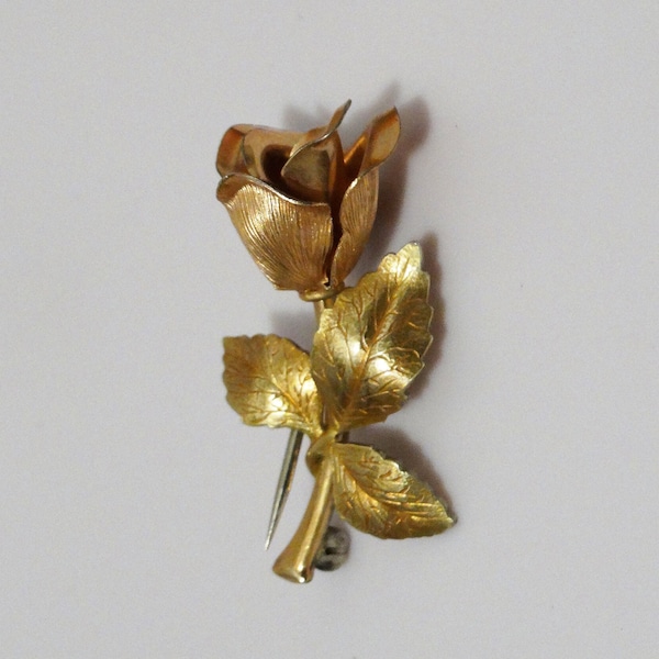 Krementz Signed Gold Tone Rose Brooch.