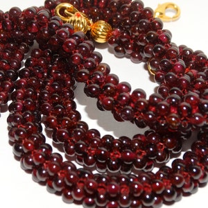 Gold Tone Genuine Dark Red Garnet Stone Woven Necklace & Bracelet.