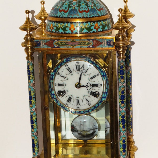 Antique Chinese Cloisonne Brass RARE Beautiful Clock.