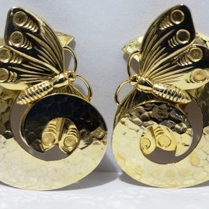 Gold Tone Clip On Butterfly Earrings.