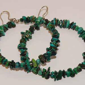 Silver Tone genuine Turquoise Stone Hoop Earrings.
