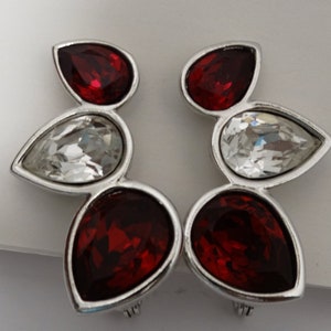 Yves Saint Laurent Silber Ton Rot / Weiß Kristall Ohrclips.