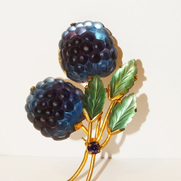 RESERVED For L Austrian Made Gold Tone Iridescent Fruit Brooch.