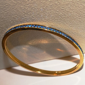 14k Yellow Gold-Plated Blue crystals Bangle Bracelet.
