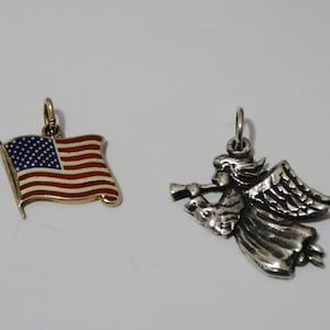 Sterling Silver American Flag & Angel Charm or Pendants Priced Individually.