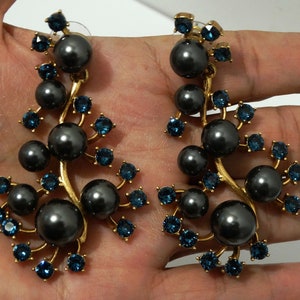 Oscar De La Renta Gold Tone Crystal Faux Pearl Earrings.