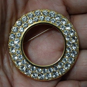 Swarovski Swan Signed Highly Sparkling Crystals Gold Tone Brooch.