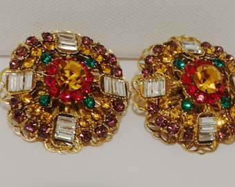 Gold Tone Metal Beautiful Baguette Multicolor Design Orecchini.