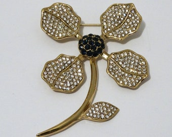 MMA-CN Gold Tone Sparkling Crystals Brooch.