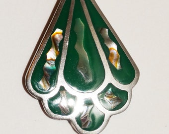 Sterling Silver Green Malachite & Abalone Inlaid Earrings.
