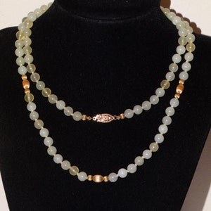 1970&#39;s  1/20 12k GF Jade Necklace Individually Knotted 1/4&quot; size Jade Bead 30&quot; Long.
