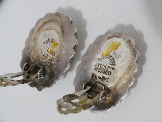 Solid Sterling Silver Green Malachite Stone Clip-… - image 8