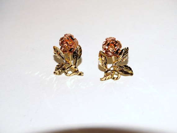 14k Yellow /Pink Gold Double tone Rose Earrings. - image 1