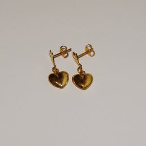 14k Yellow Gold Dangling Heart Earrings image 7