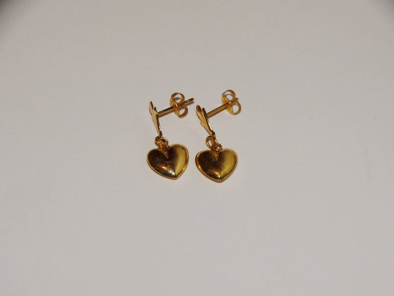 14k Yellow Gold Dangling Heart Earrings image 7