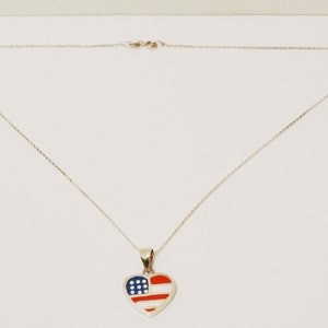 Sterling Silver Enamel U.S. Flag Vintage Necklace