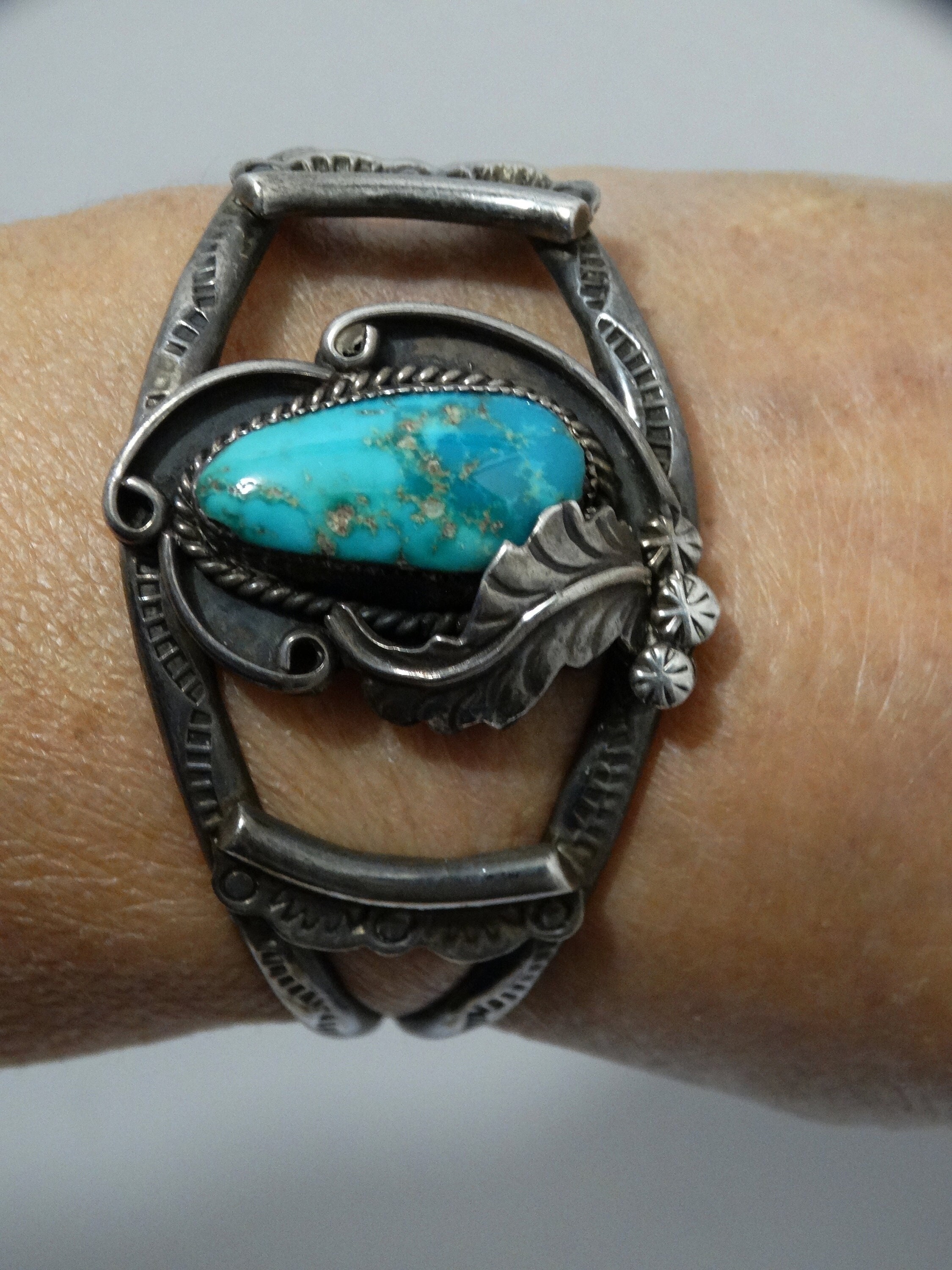 Navajo Sterling Silver Signed AO Blue Turquoise Cuff Bracelet. - Etsy