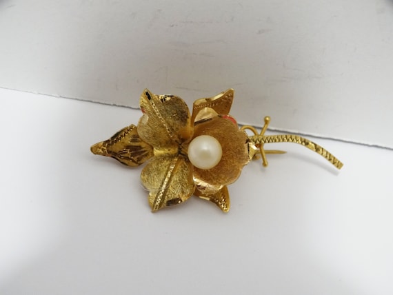 18k Gold Genuine White Pearl Brooch. - image 3