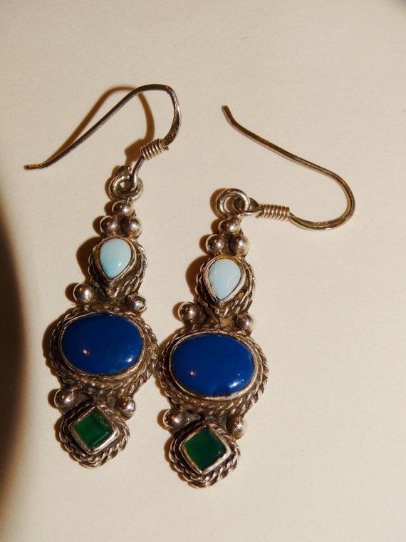 Sterling Silver Multicolor Stone  1 1/4" Earrings. - image 3